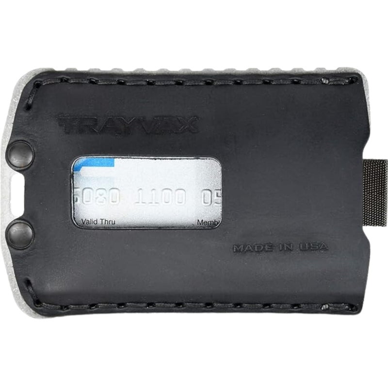 Trayvax Ascent Wallet, RFID Front Pocket Money and Credit Card Holder, Minimalist Slim Leather Metal Wallet for Men and Women, Raw Stealth Black - Image 1